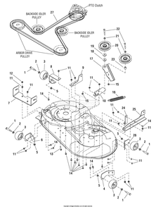 42-Inch Mower Deck - Clutch And Support Group Diagram and Parts List for 7800577 (C950-60929-0)(2009) Briggs and Stratton Lawn Tractor